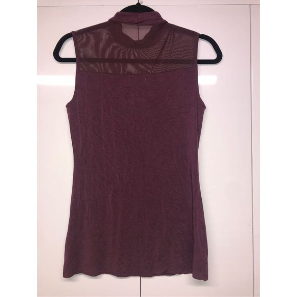 Bailey 44 Rem Tank Maroon Purple Highneck Shirt, Mesh Sheer Neck, Size Small - Picture 2 of 7